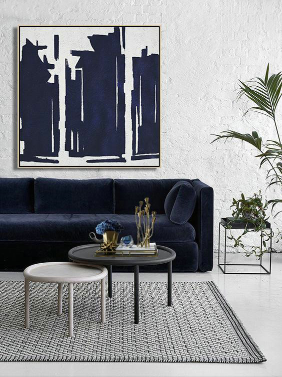 Handmade Extra Large Contemporary Painting,Hand Painted Navy Minimalist Painting On Canvas,Hand Paint Large Art
